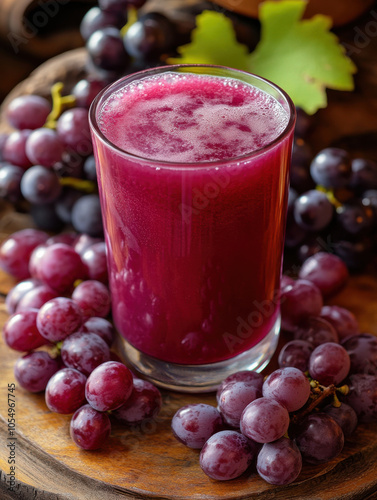 Wallpaper Mural glass of fresh grape juice surrounded by ripe purple grapes on wooden surface, creating vibrant and refreshing scene Torontodigital.ca