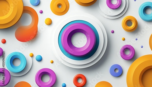  3D simple flat vector illustration design on a white and grey background design with colorful circles and a circular chart design, a minimalistic and simple design 