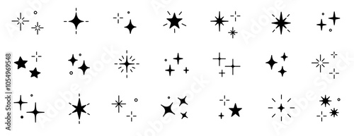 Twinkle star vector glitter bright magic light icon. Star twinkle glitter spark outline shine icon set. Hand drawn sketch doodle style. Magic light pictogram vector illustration.