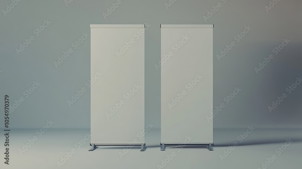 Blank Roll-Up Banners on a Grey Background Blank Roll-Up Banners on a Grey Background