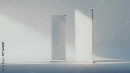  Blank Roll-Up Banners on a Grey Background 