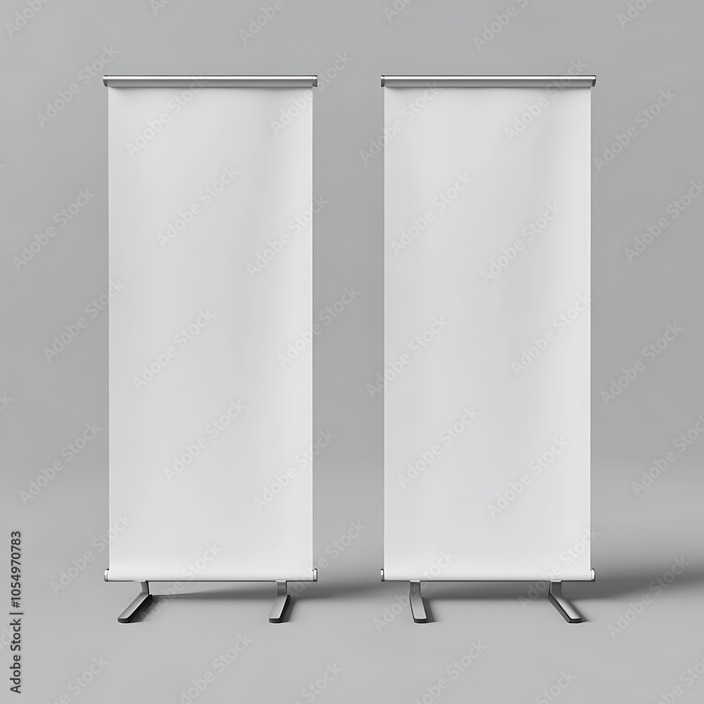 Blank Roll-Up Banners on a Grey Background Blank Roll-Up Banners on a Grey Background