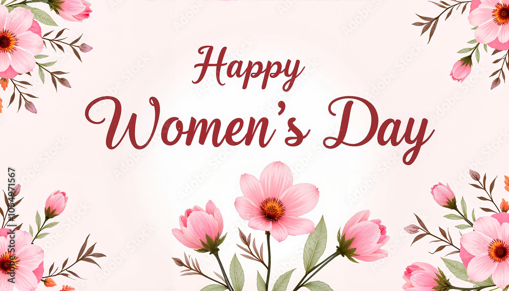 Happy Women's Day greeting card with pink flowers Happy Women's Day greeting card with pink flowers