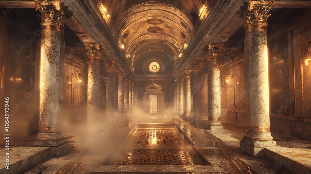 Ancient Roman Hypocaust Heating System in Ornate Marble Villa Interior Ancient Roman Hypocaust Heating System in Ornate Marble Villa Interior