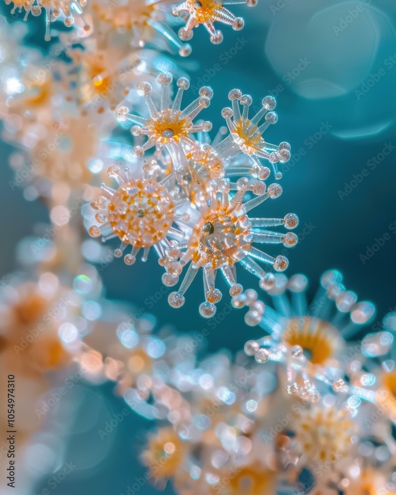 Delicate flower buds with a soft blue background. AI. Delicate flower buds with a soft blue background. AI.