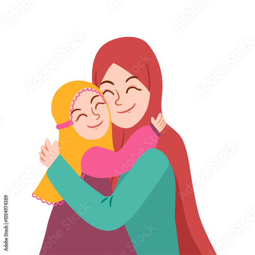 The mother hugs her girl