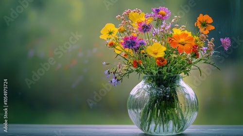 A collection of wildflowers in a clear glass vase, their bright colors adding warmth