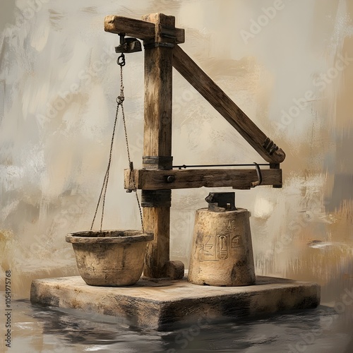 Intricate Ancient Egyptian Shaduf Water Drawing Apparatus on Nile Riverbank photo