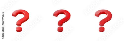 Set of A 3D red question mark icon on a transparent background cutout, PNG file