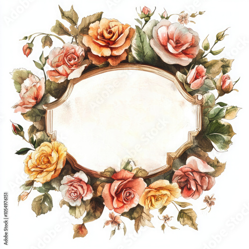 A decorative floral frame featuring various roses in soft colors, perfect for invitations or special announcements.