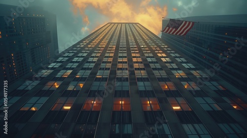 Wallpaper Mural business building, the background is the American flag Torontodigital.ca