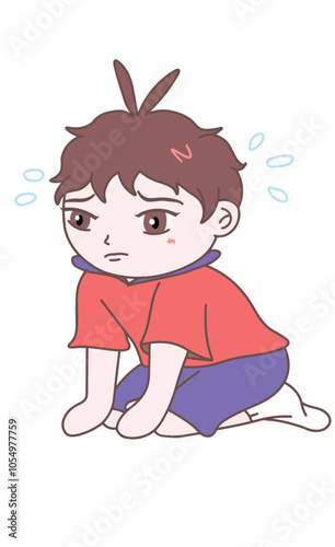 The little boy was on his knees feeling remorse and regret, illustration vector, eps, cartoon photo