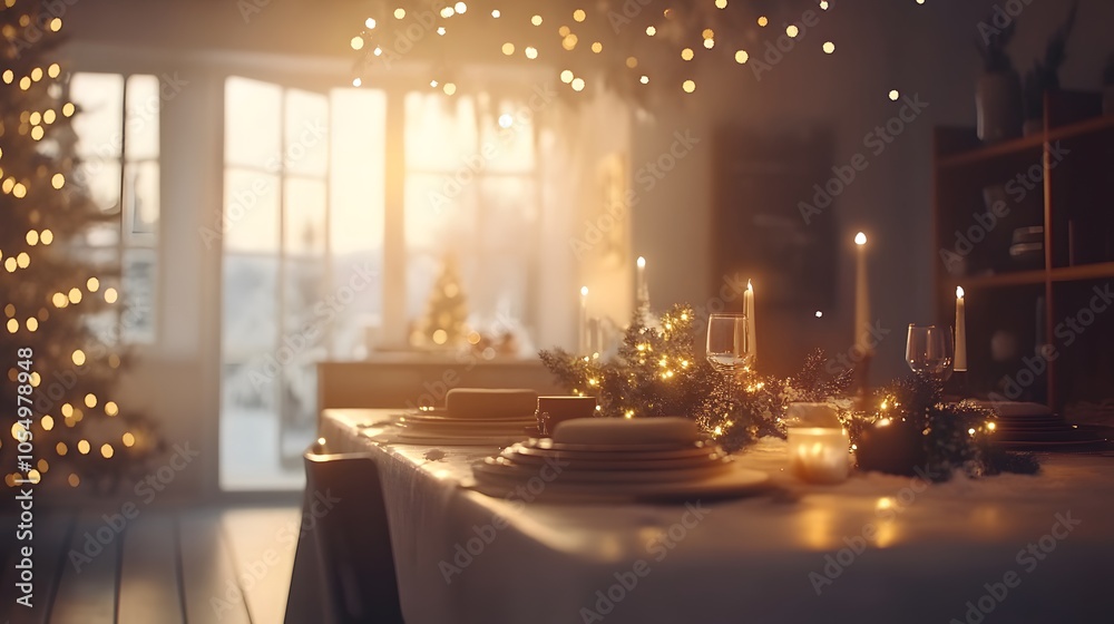 Elegant Dining Room with Long Table and Soft Lighting Elegant Dining Room with Long Table and Soft Lighting