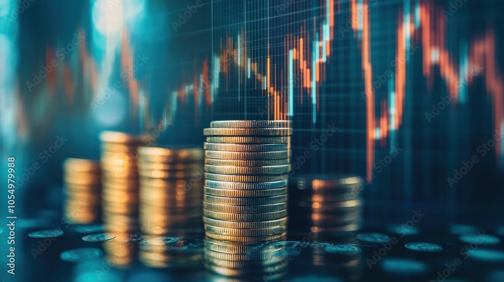 Gold Bitcoin crypto currency on background of chart diagram