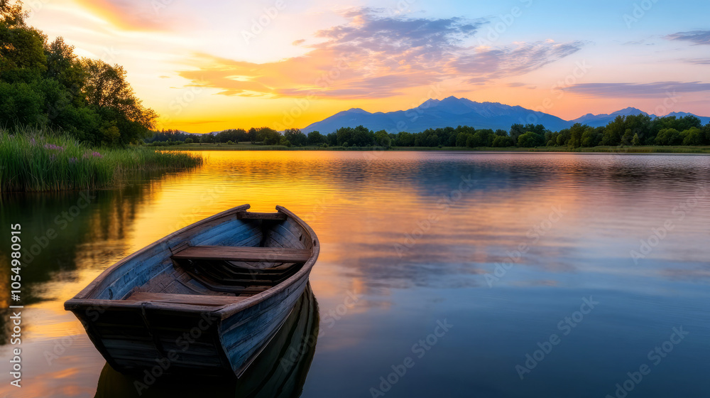 Fototapeta premium Serene Lakeside Scene at Golden Hour