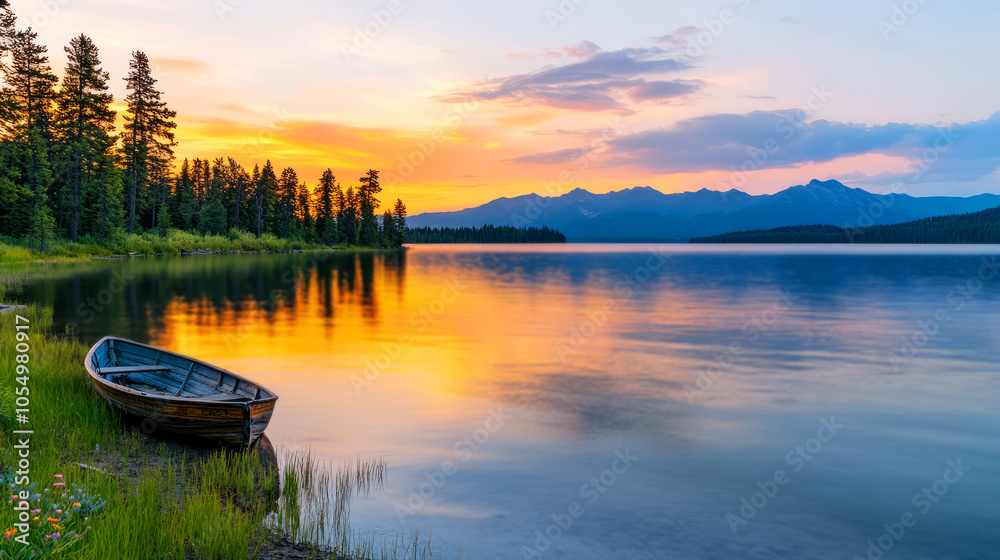 Serene Lakeside Scene During Golden Hour Serene Lakeside Scene During Golden Hour