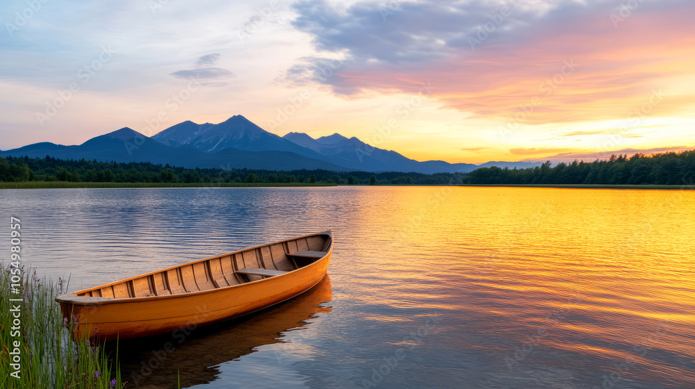 Obraz premium Serene Lakeside at Golden Hour Reflection