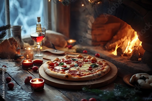 Pizza by the Fireplace photo