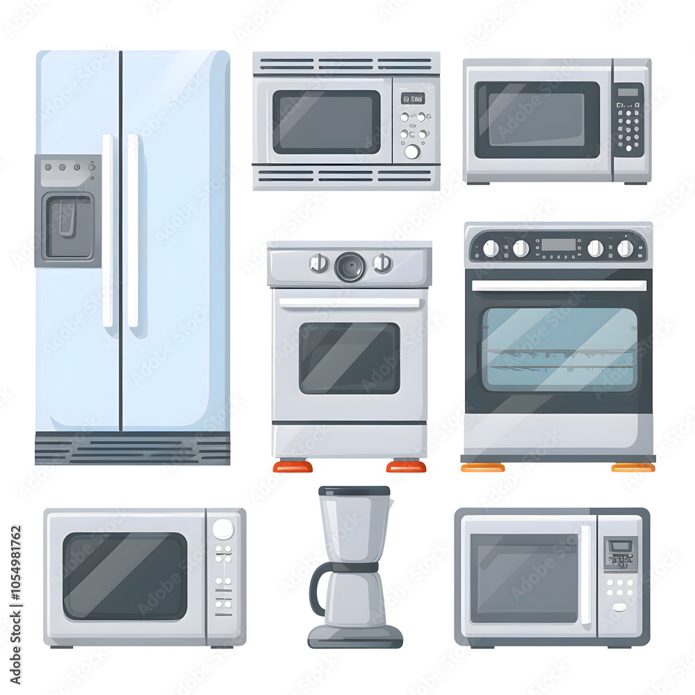 Obraz premium Colorful Home Appliances Collection on White Background