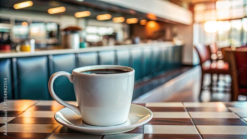 Fototapeta premium white ceramic mug, black coffee, american diner, counter