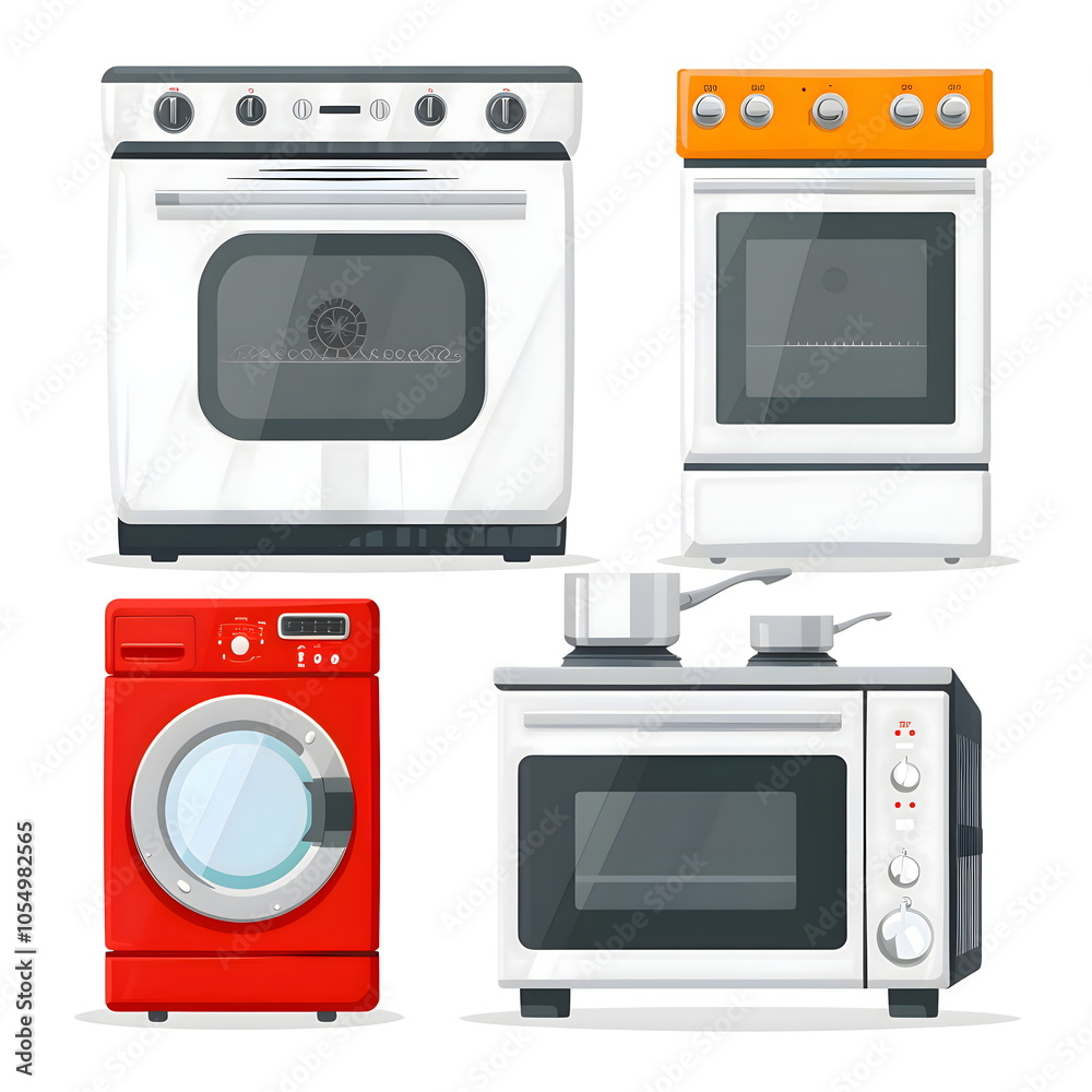 Obraz premium Colorful Home Appliances Collection on White Background