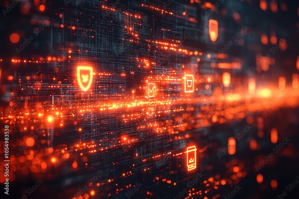 Fototapeta premium Abstract digital background with glowing icons.