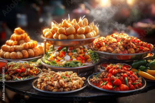 Vibrant International Street Food in Outdoor Setting