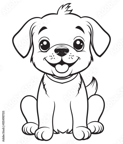 Dog Character Vector, Coloring Book Page with Dog, Coloring page outline of a cute dog, coloring page with Animal character eps 10
