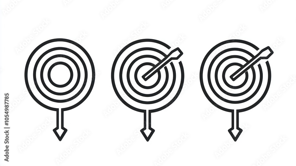 Goals and achievements depicted in a clean objective focus line icon. Goals and achievements depicted in a clean objective focus line icon.