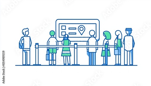 Safety inspection points depicted in a security checkpoint line icon.