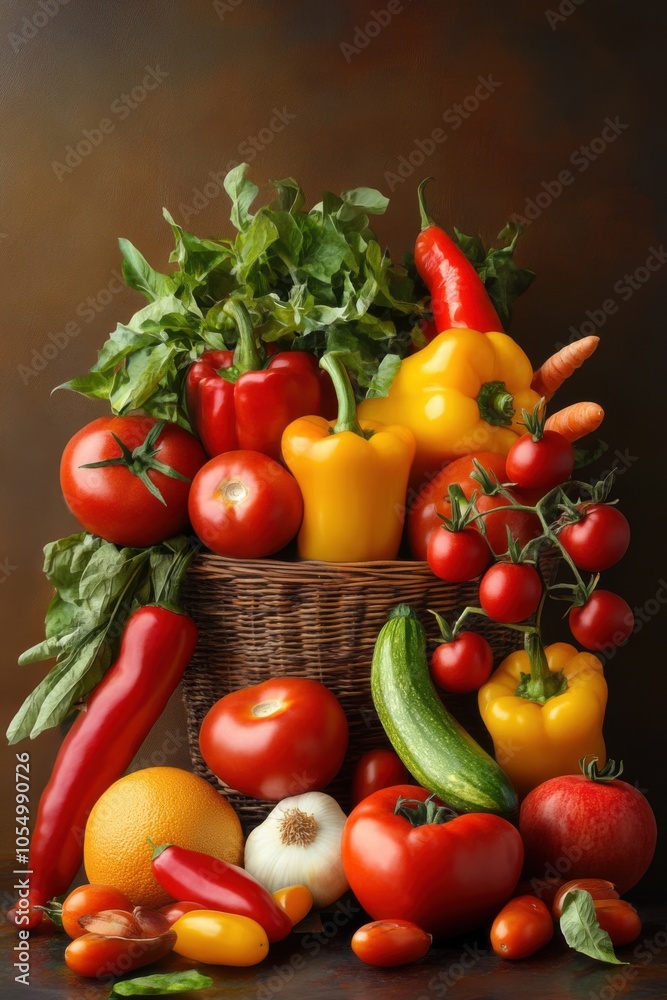 Fresh Produce Still Life with Vibrant Vegetables and Fruits Fresh Produce Still Life with Vibrant Vegetables and Fruits