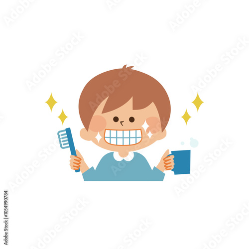 歯磨きをする子供　かわいいイラスト素材