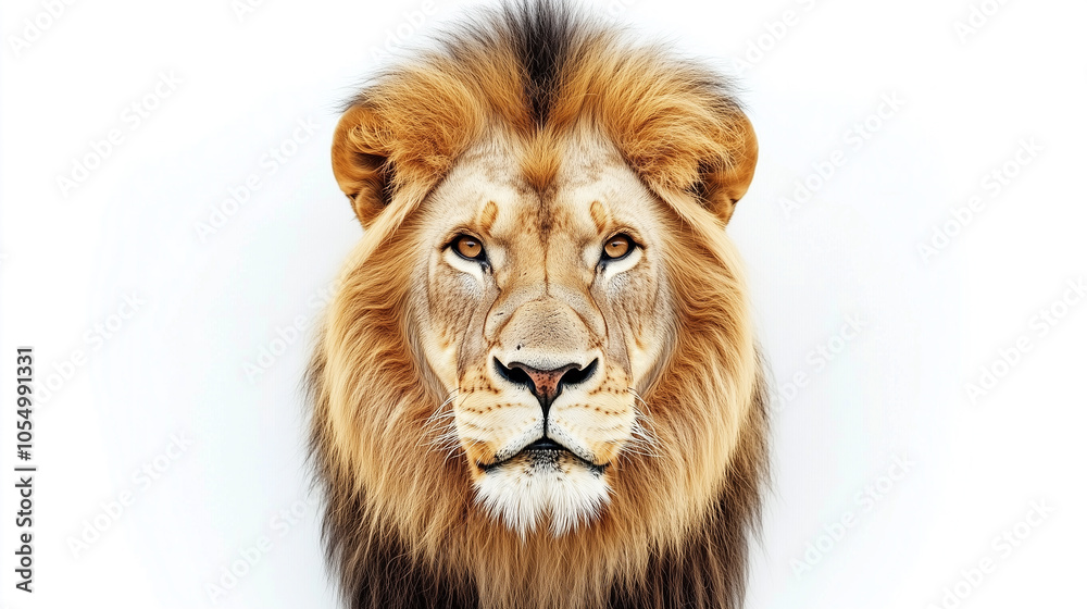 Majestic Lion Portrait with Intense Gaze and Detailed Mane Isolated on White Background, Capturing Strength and Power of the King of the Jungle, Image Made Using Generative AI Majestic Lion Portrait with Intense Gaze and Detailed Mane Isolated on White Background, Capturing Strength and Power of the King of the Jungle, Image Made Using Generative AI