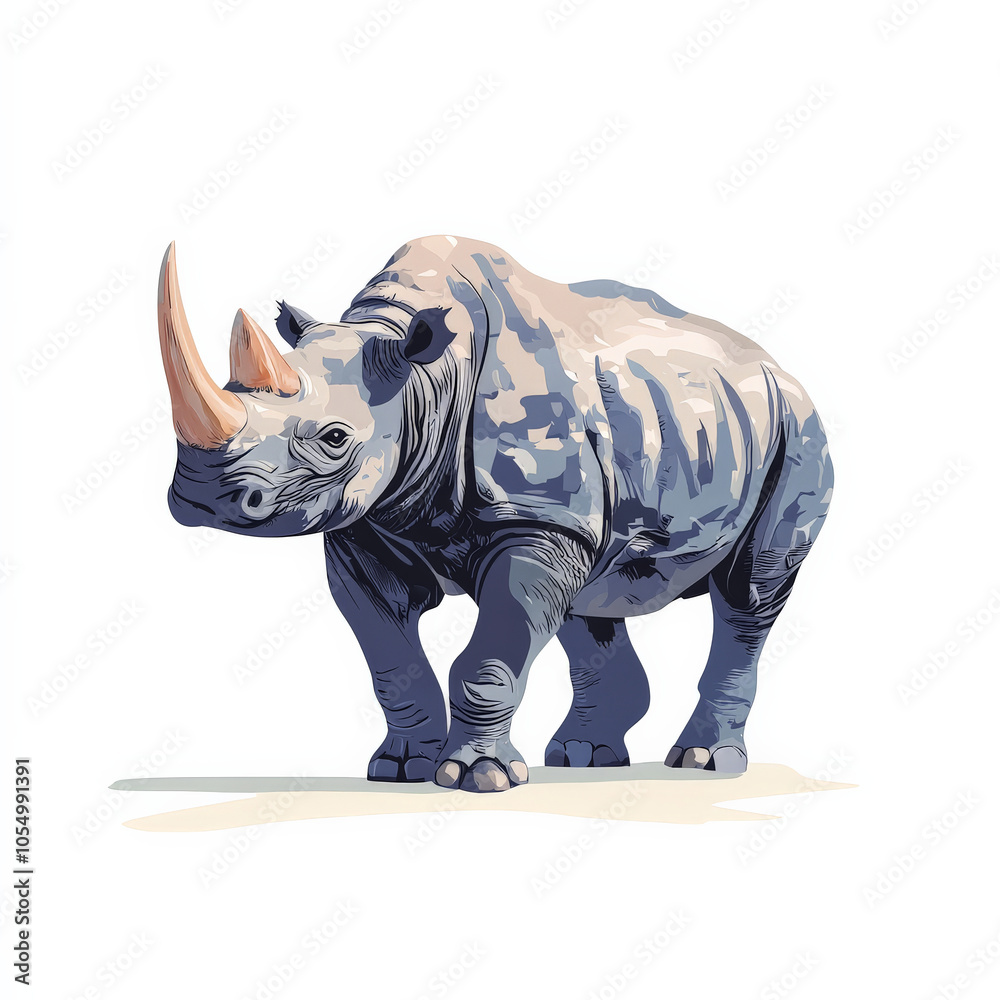 Fototapeta premium modern flat design illustration of rhinoceros, showcasing its unique features and textures in stylized manner. artwork is isolated on white background, emphasizing rhino form and details