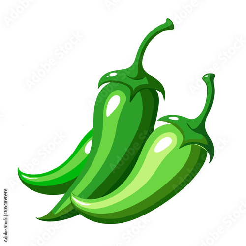 digital illustration of three green chili peppers. 