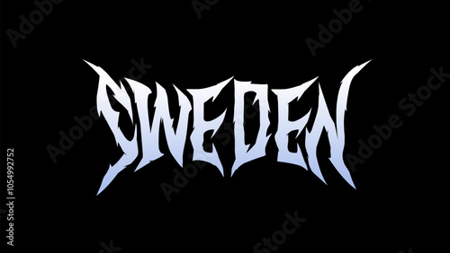 Vector design featuring the word 'SWEDEN' in a sharp, jagged metal-inspired font. The icy blue and white gradient text stands out against a dark background, giving the design a cold, edgy feel. Ideal