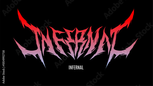 Vector design of 'INFERNAL' in jagged, metal-inspired typography with a red-to-purple gradient. The sharp, horn-like elements and dark background create a fiery, intense look, perfect for heavy metal 