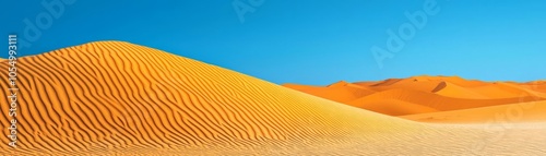 Golden dunes under a bright blue sky with a clear sandy background