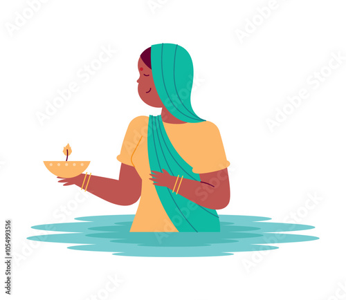 indian woman celebrating chhath puja