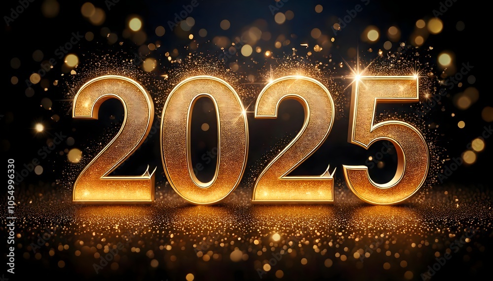 Golden 2025 Happy New Year with Glimmering Lights Golden 2025 Happy New Year with Glimmering Lights