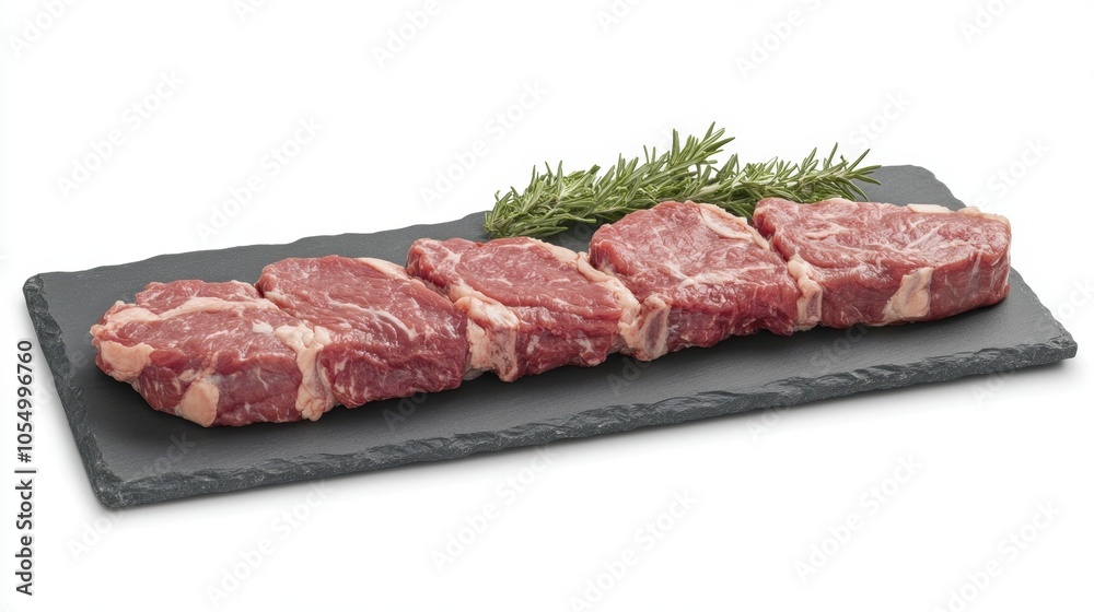 A marbled beef ribeye steak, raw and ready for grilling, placed on a slate board with detailed fat and lean meat portions. A marbled beef ribeye steak, raw and ready for grilling, placed on a slate board with detailed fat and lean meat portions.