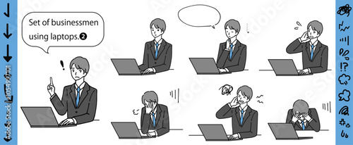 Illustration set of businessman using laptops