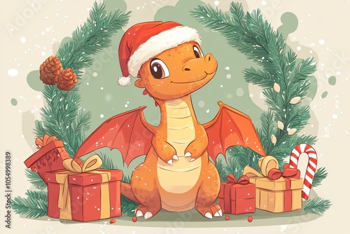 Adorable Brown Dragon in Holiday Cheer