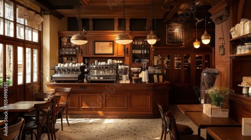 interior with wooden furnishings, cozy atmosphere, and classic coffee