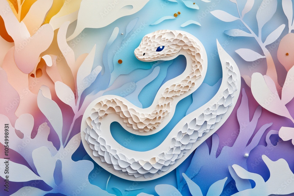 Fototapeta premium Serpentine Form in Paper Cut Style Illustration