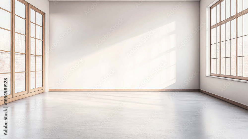 Bright and spacious empty room with large windows and natural light in a modern setting Bright and spacious empty room with large windows and natural light in a modern setting