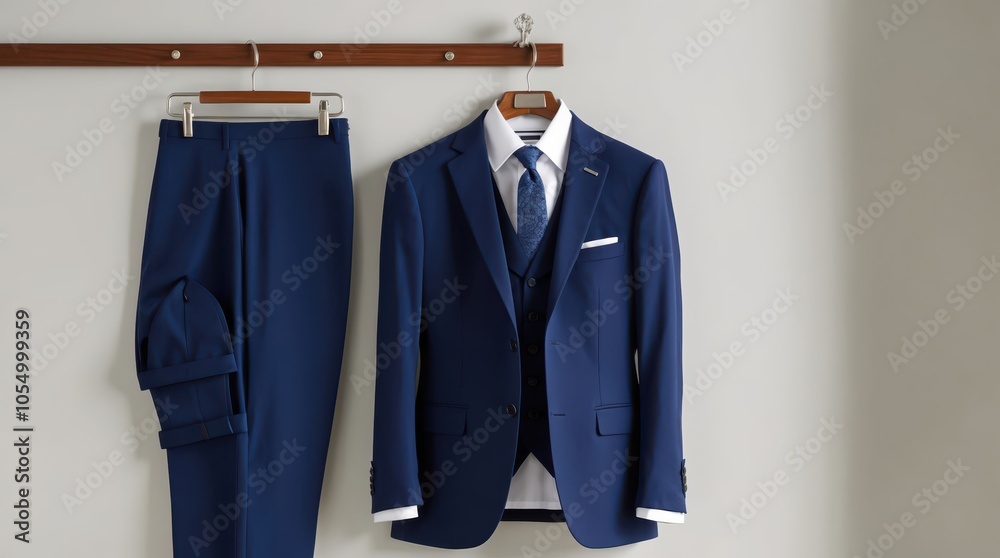 professional blue suite with trouser hanging professional blue suite with trouser hanging