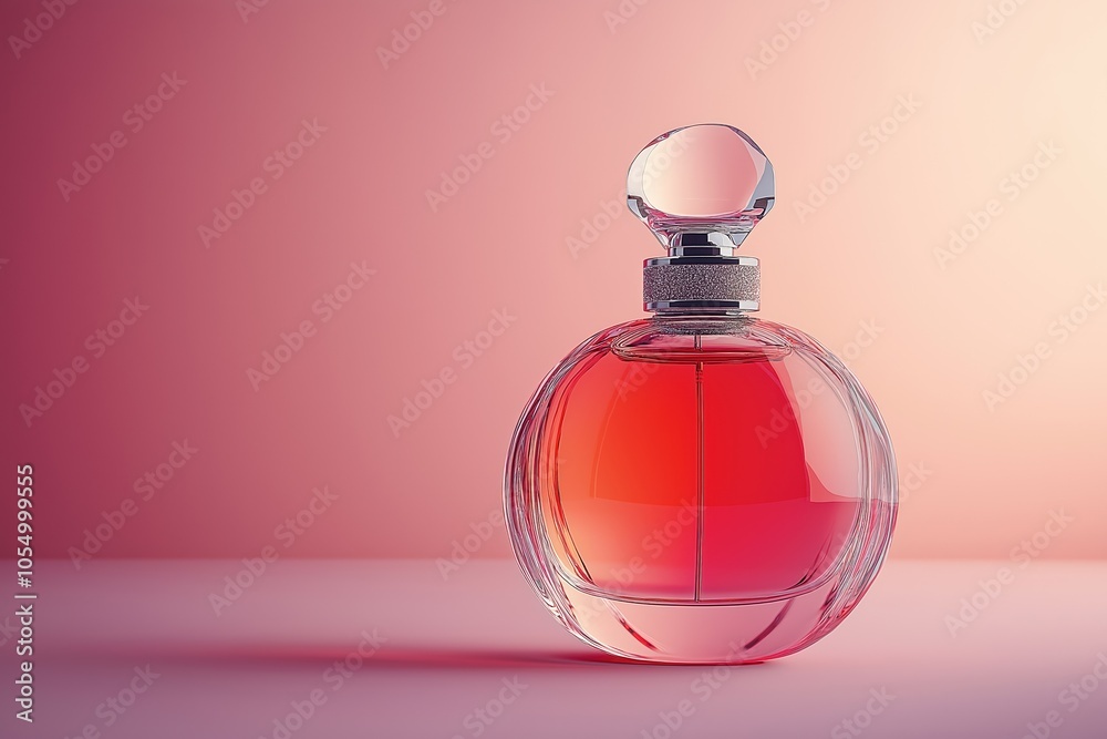 Elegant perfume bottle sitting on pink surface with pink backdrop Elegant perfume bottle sitting on pink surface with pink backdrop