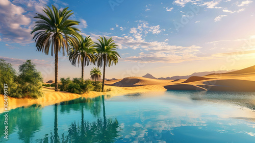 Palm Trees Oasis in Desert Landscape