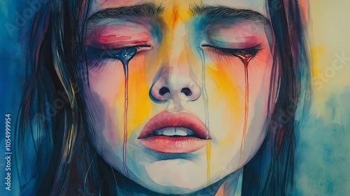 nice portrait painting of a sadness girl